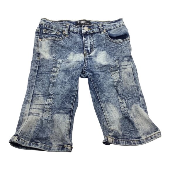 Thrill Jeans Girls Distressed Ripped Denim Size 12 Blue Five Pocket Design - Picture 1 of 16